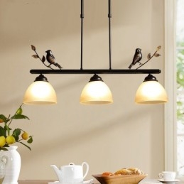 3 Ljus Retro Rustik Stål Pendellampa Med Glasskärm