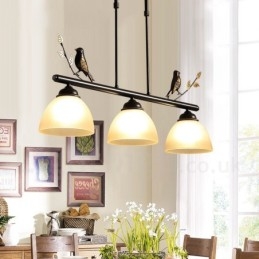 3 Ljus Retro Rustik Stål Pendellampa Med Glasskärm