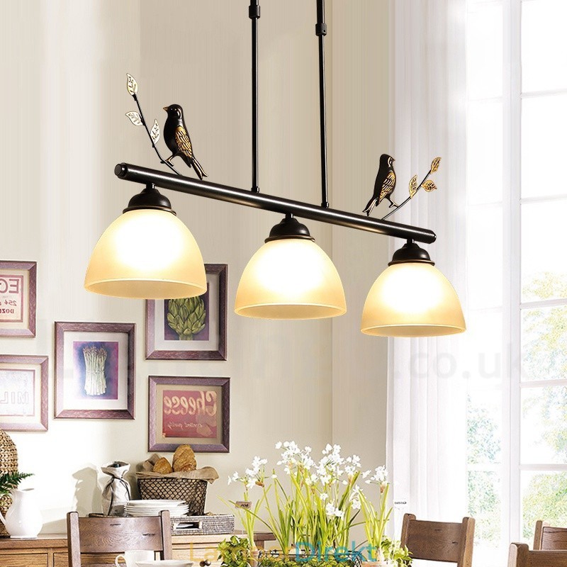 3 Ljus Retro Rustik Stål Pendellampa Med Glasskärm