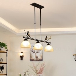 3 Ljus Retro Rustik Stål Pendellampa Med Glasskärm