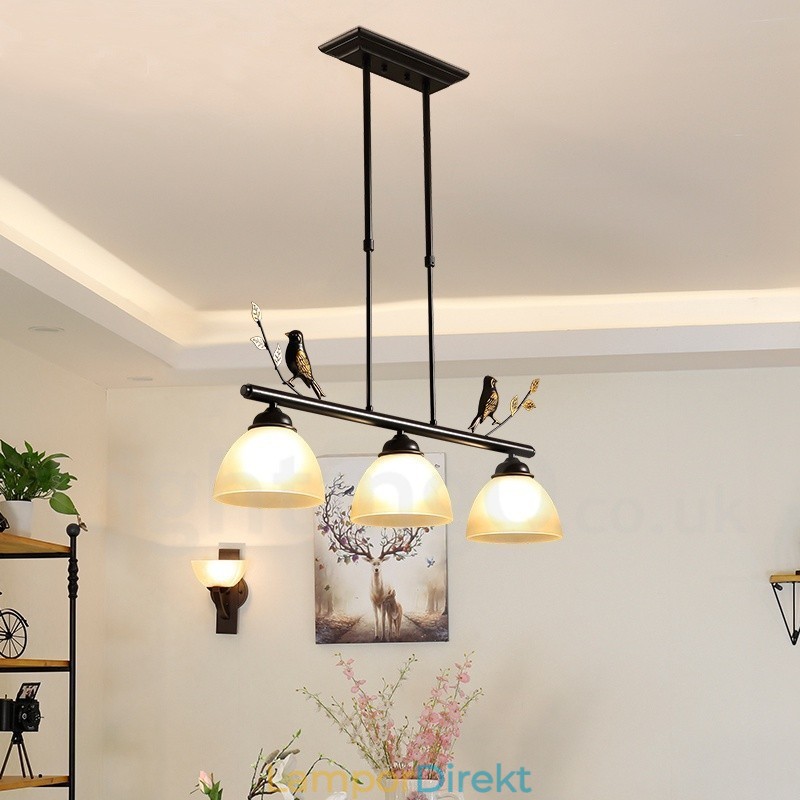 3 Ljus Retro Rustik Stål Pendellampa Med Glasskärm