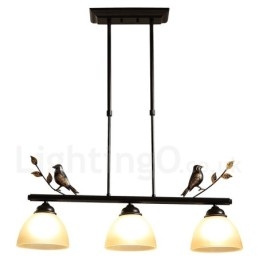 3 Ljus Retro Rustik Stål Pendellampa Med Glasskärm