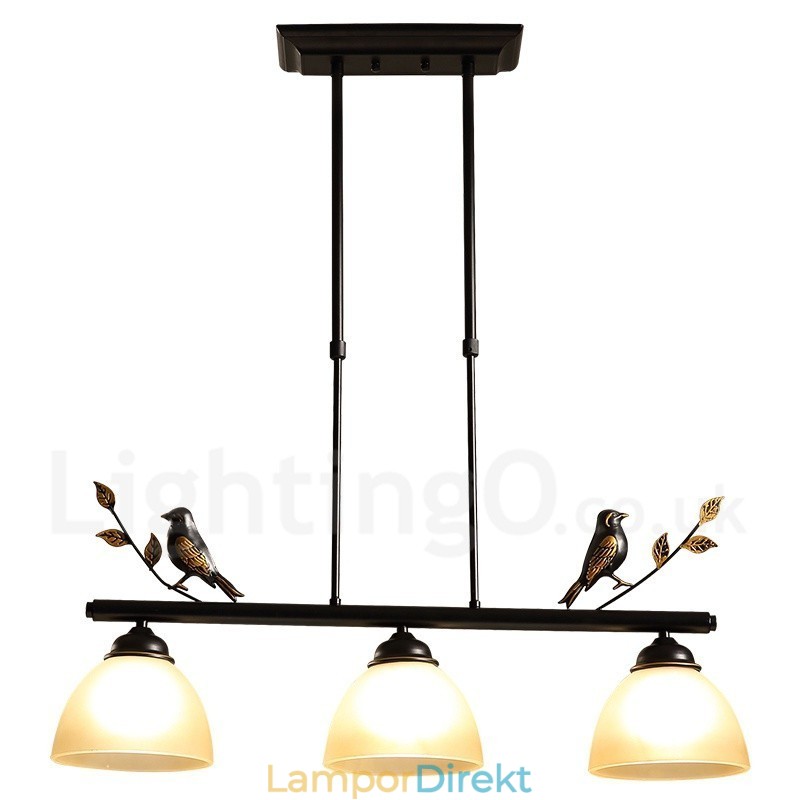 3 Ljus Retro Rustik Stål Pendellampa Med Glasskärm