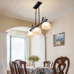 3 Ljus Retro Rustik Stål Pendellampa Med Glasskärm