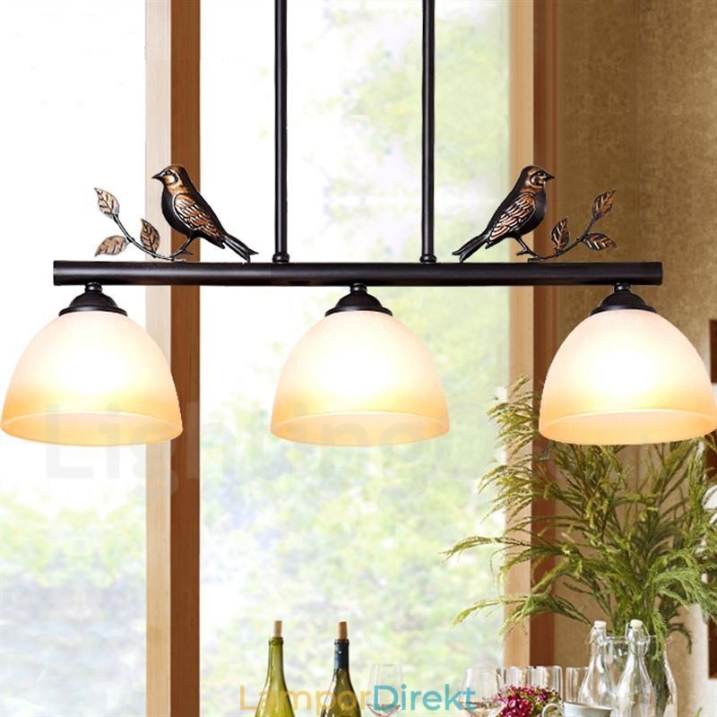 3 Ljus Retro Rustik Stål Pendellampa Med Glasskärm