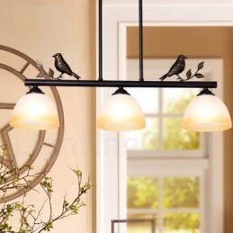 3 Ljus Retro Rustik Stål Pendellampa Med Glasskärm