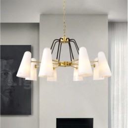 8 Ljus Retro Rustik Lyx Mässing Pendel Lampa Ljuskrona Med Glasskärm