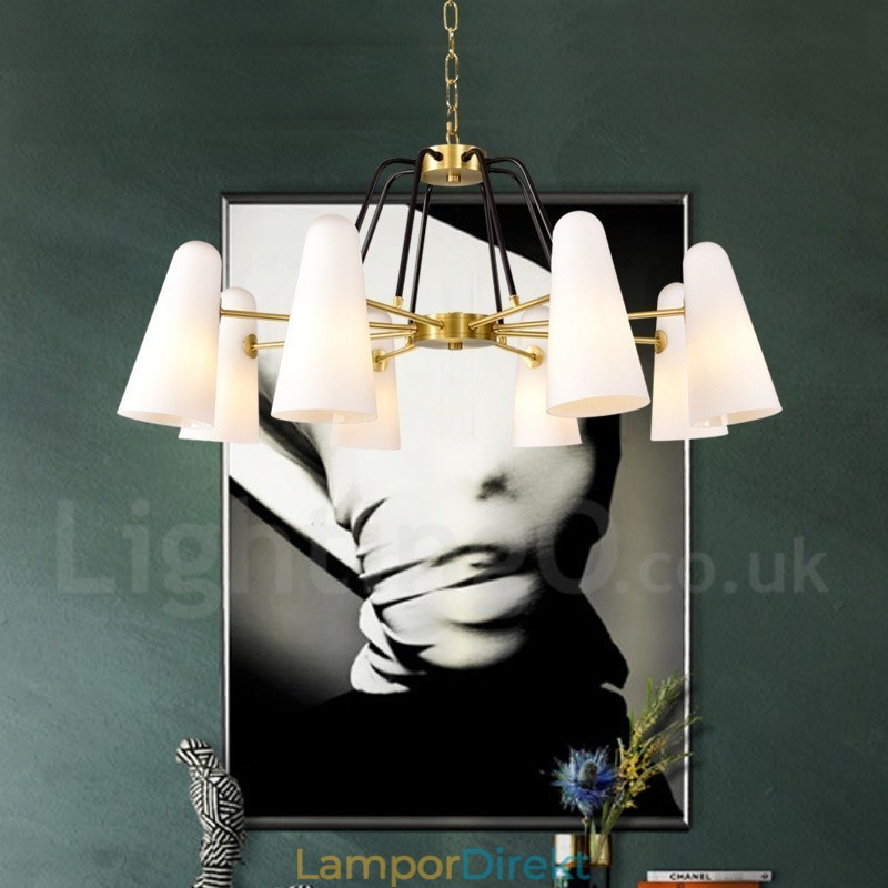 8 Ljus Retro Rustik Lyx Mässing Pendel Lampa Ljuskrona Med Glasskärm