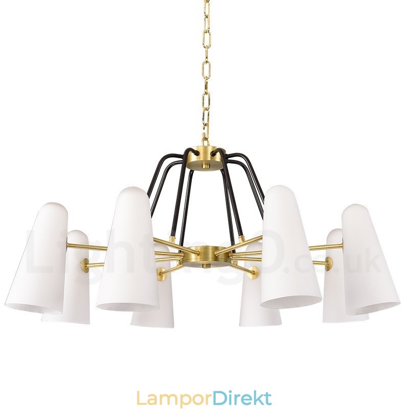 8 Ljus Retro Rustik Lyx Mässing Pendel Lampa Ljuskrona Med Glasskärm