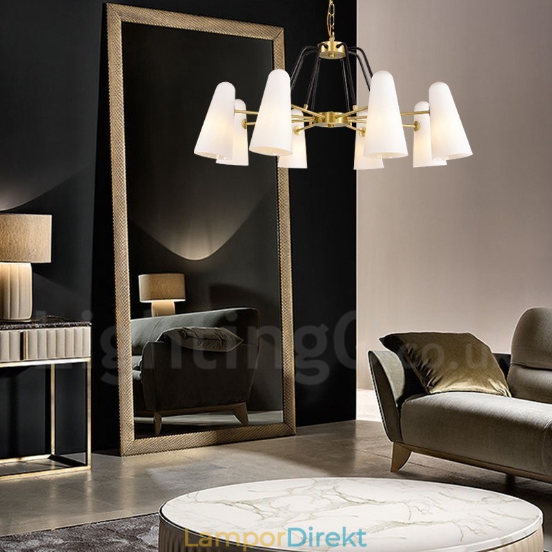 8 Ljus Retro Rustik Lyx Mässing Pendel Lampa Ljuskrona Med Glasskärm