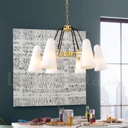 6 Ljus Retro Rustik Lyx Mässing Pendel Ljuskrona Med Glasskärm