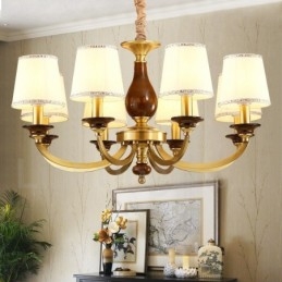 8 Ljus Retro Rustik Lyx Mässing Pendel Lampa Ljuskrona Med Glasskärm