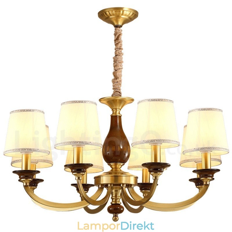8 Ljus Retro Rustik Lyx Mässing Pendel Lampa Ljuskrona Med Glasskärm