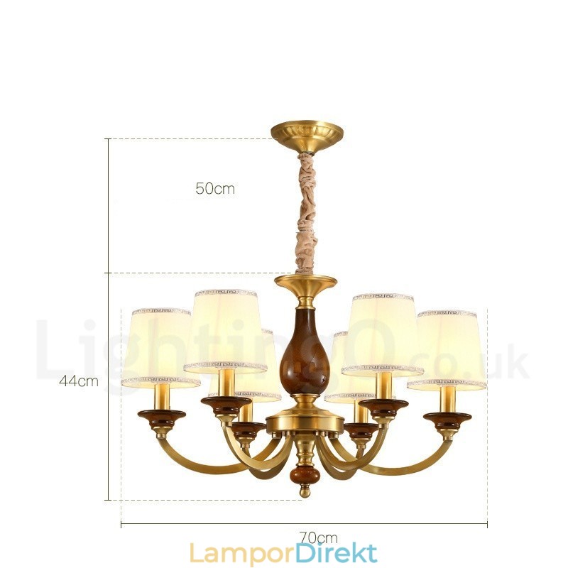 6 Ljus Retro Rustik Lyx Mässing Pendel Ljuskrona Med Glasskärm