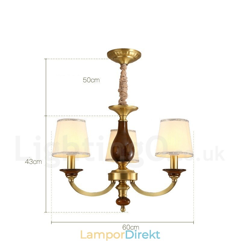3 Ljus Retro Rustik Lyx Mässing Pendel Ljuskrona Med Glasskärm