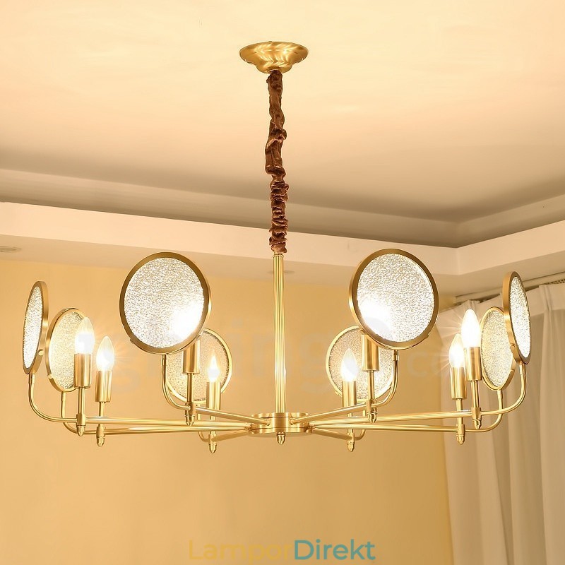 8 Ljus Retro Rustik Lyx Mässing Pendel Lampa Ljuskrona Med Glasskärm
