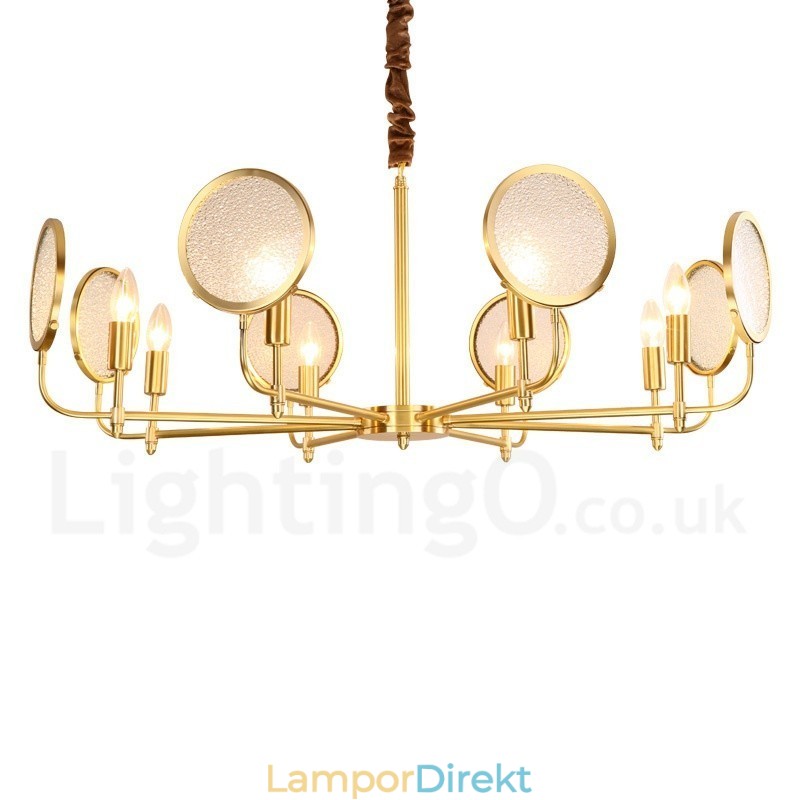 8 Ljus Retro Rustik Lyx Mässing Pendel Lampa Ljuskrona Med Glasskärm