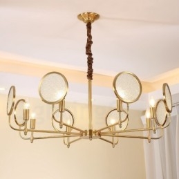 8 Ljus Retro Rustik Lyx Mässing Pendel Lampa Ljuskrona Med Glasskärm