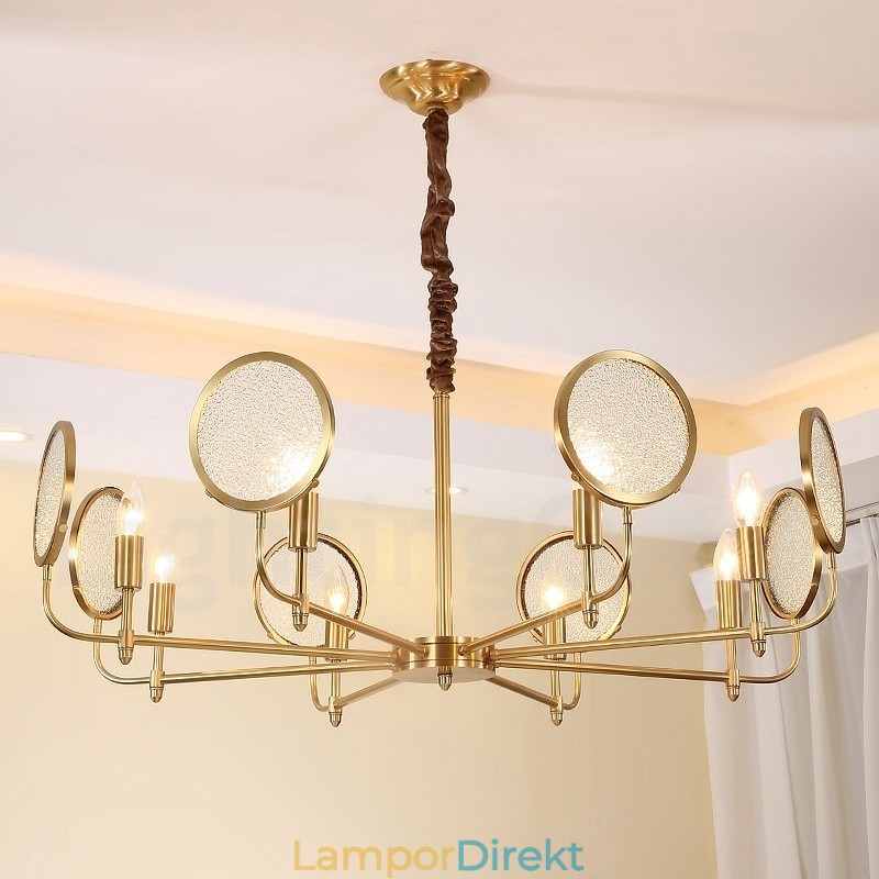 8 Ljus Retro Rustik Lyx Mässing Pendel Lampa Ljuskrona Med Glasskärm