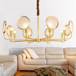 8 Ljus Retro Rustik Lyx Mässing Pendel Lampa Ljuskrona Med Glasskärm