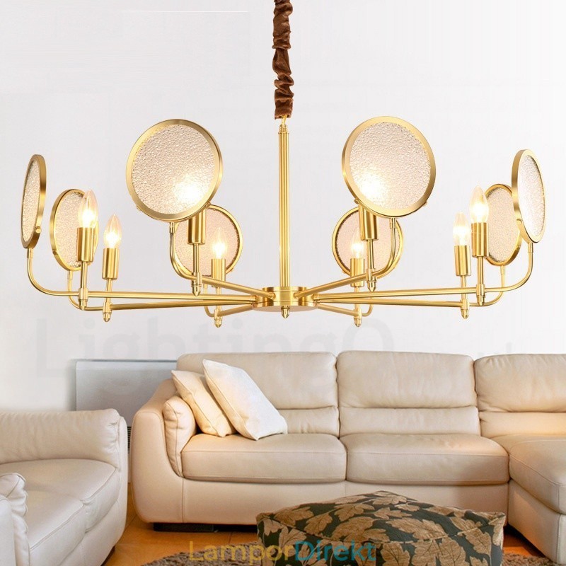 8 Ljus Retro Rustik Lyx Mässing Pendel Lampa Ljuskrona Med Glasskärm