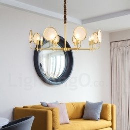 8 Ljus Retro Rustik Lyx Mässing Pendel Lampa Ljuskrona Med Glasskärm
