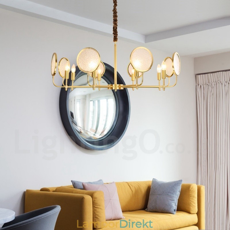 8 Ljus Retro Rustik Lyx Mässing Pendel Lampa Ljuskrona Med Glasskärm