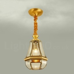 1 Ljus Retro Rustik Lyx Mässing Pendel Ljuskrona Med Glasskärm