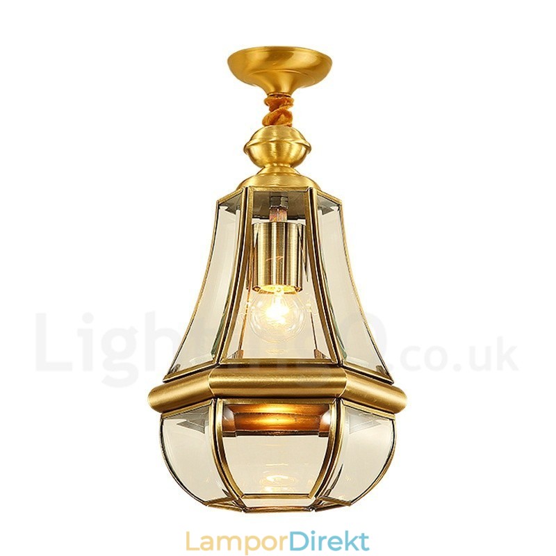 1 Ljus Retro Rustik Lyx Mässing Pendel Ljuskrona Med Glasskärm