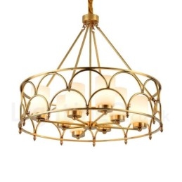 8 Ljus Retro Rustik Lyx Mässing Pendel Lampa Ljuskrona Med Glasskärm