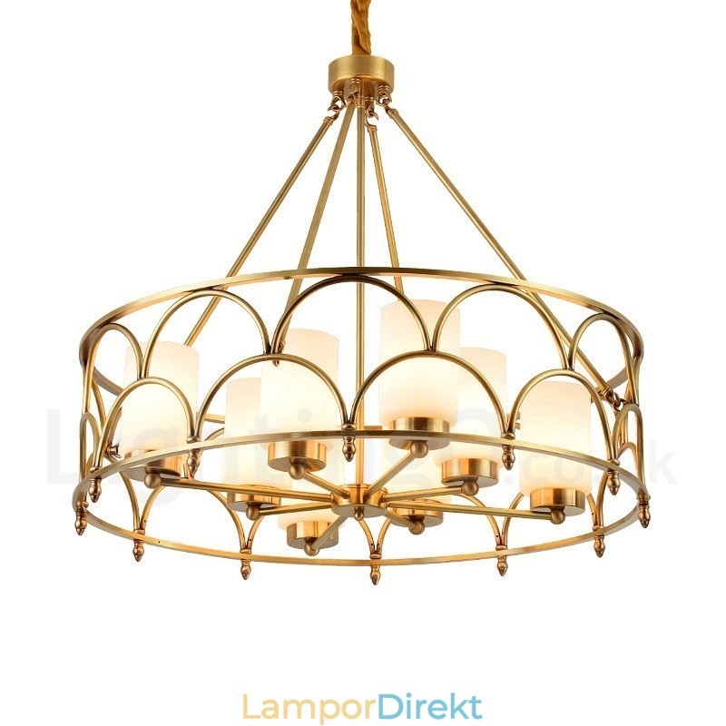 8 Ljus Retro Rustik Lyx Mässing Pendel Lampa Ljuskrona Med Glasskärm
