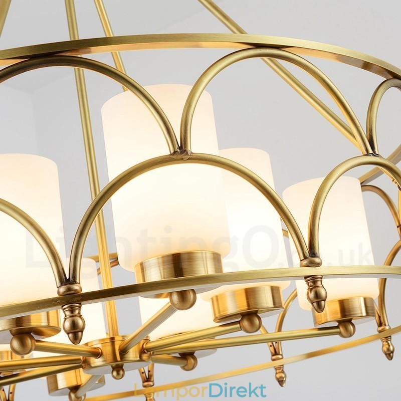 8 Ljus Retro Rustik Lyx Mässing Pendel Lampa Ljuskrona Med Glasskärm
