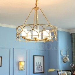 8 Ljus Retro Rustik Lyx Mässing Pendel Lampa Ljuskrona Med Glasskärm