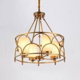 4 Ljus Retro Rustik Lyx Mässing Pendel Ljuskrona Med Glasskärm