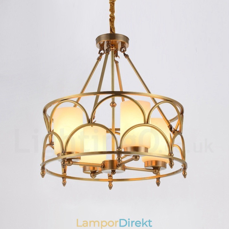 4 Ljus Retro Rustik Lyx Mässing Pendel Ljuskrona Med Glasskärm