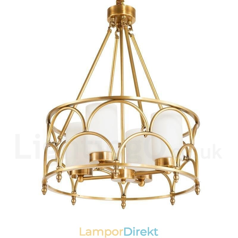 4 Ljus Retro Rustik Lyx Mässing Pendel Ljuskrona Med Glasskärm