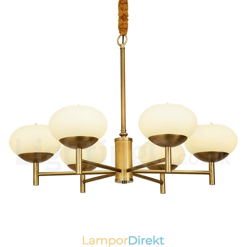 6 Ljus Retro Rustik Lyx Mässing Pendel Ljuskrona Med Glasskärm