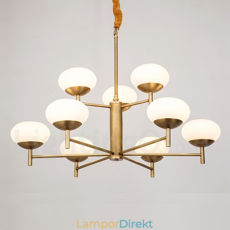 9 Ljus Retro Rustik Lyx Mässing Pendel Ljuskrona Med Glasskärm