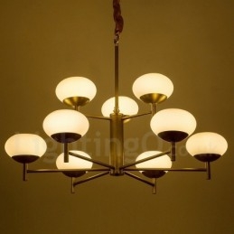 9 Ljus Retro Rustik Lyx Mässing Pendel Ljuskrona Med Glasskärm
