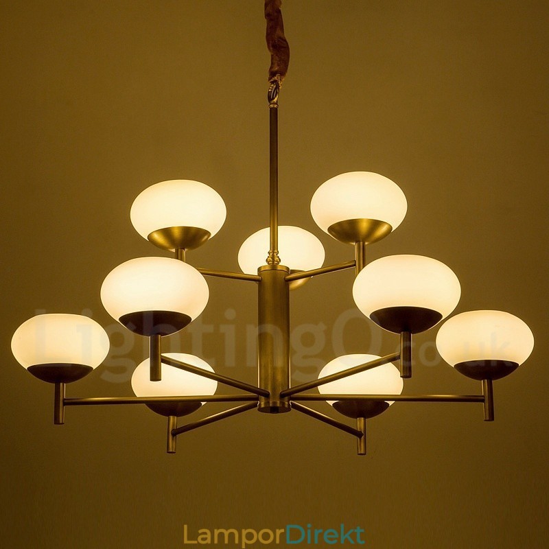 9 Ljus Retro Rustik Lyx Mässing Pendel Ljuskrona Med Glasskärm