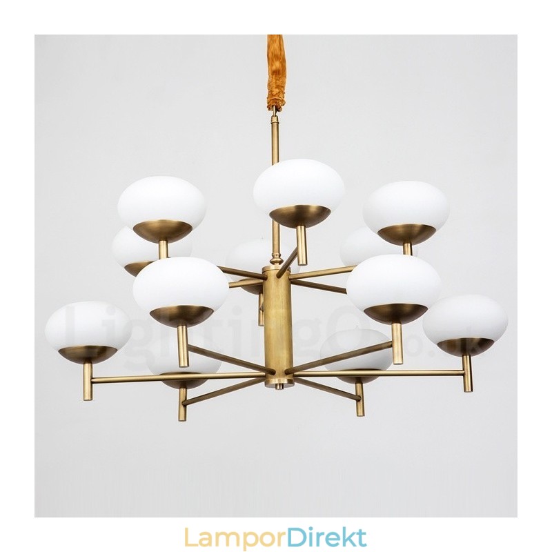 12 Ljus Retro Rustik Lyx Mässing Pendel Ljuskrona Med Glasskärm