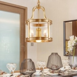 5 Ljus Retro Rustik Lyx Mässing Pendel Ljuskrona Med Glasskärm