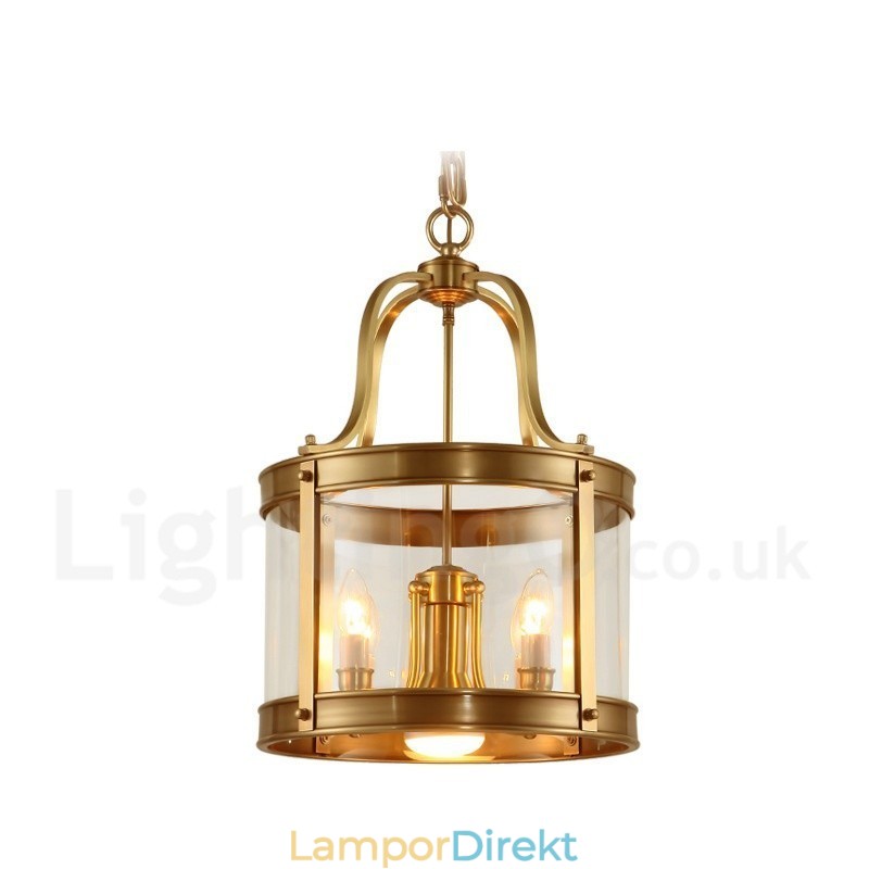 5 Ljus Retro Rustik Lyx Mässing Pendel Ljuskrona Med Glasskärm