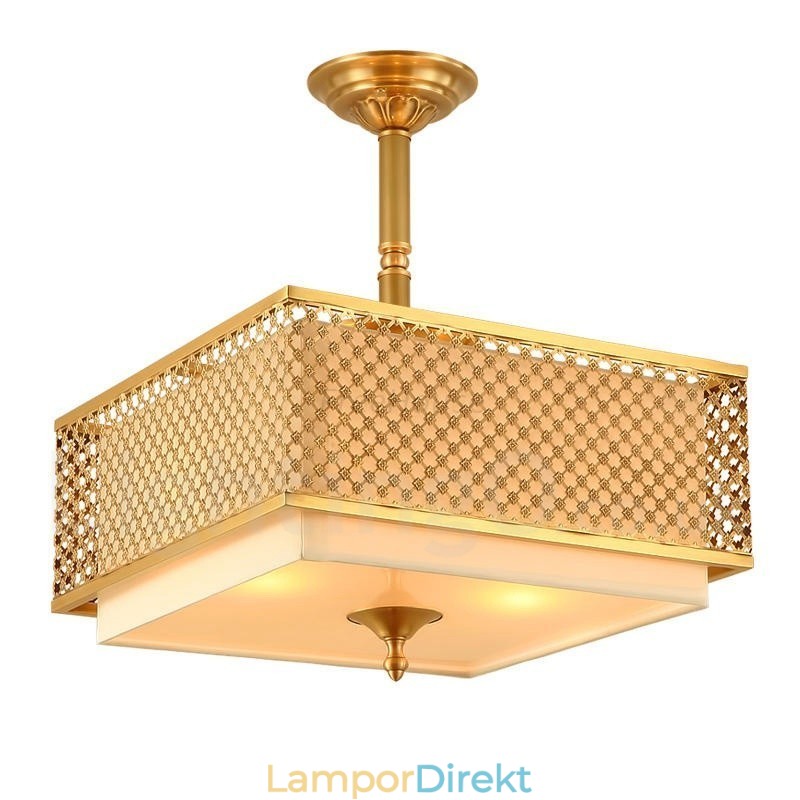 4 Ljus Retro Rustik Lyx Mässing Pendel Ljuskrona Med Tygskärm