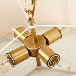 4 Ljus Retro Rustik Lyx Mässing Pendel Ljuskrona Med Tygskärm