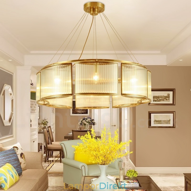 8 Ljus Retro Rustik Lyx Mässing Pendel Lampa Ljuskrona Med Glasskärm