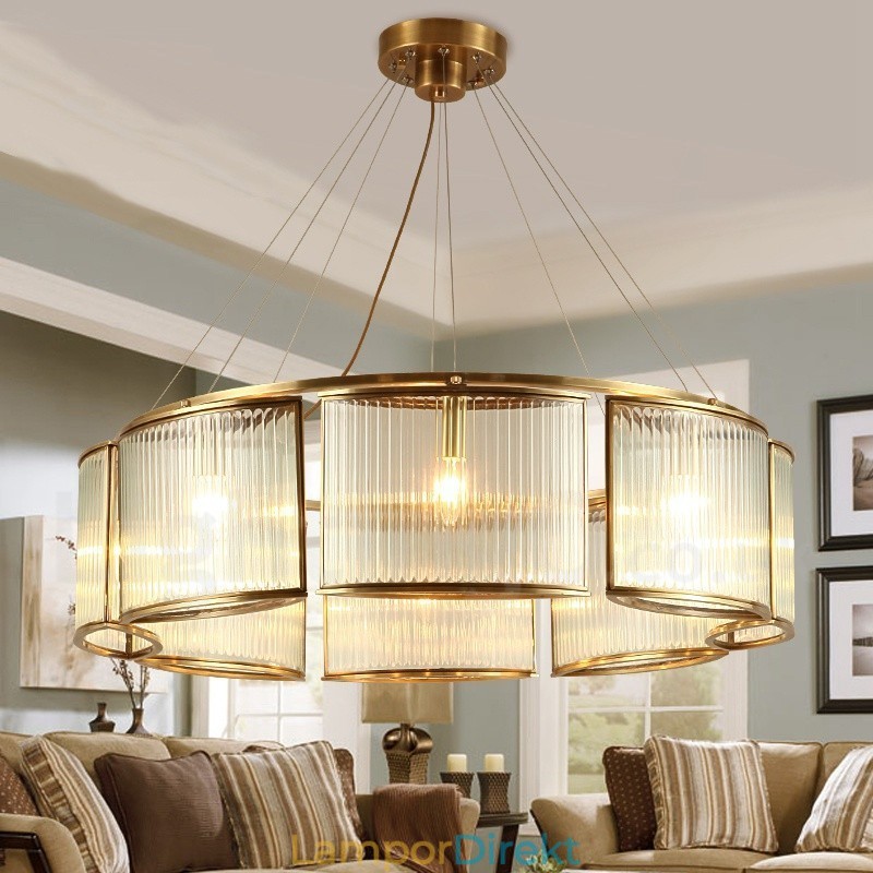 8 Ljus Retro Rustik Lyx Mässing Pendel Lampa Ljuskrona Med Glasskärm