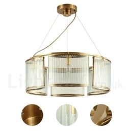 6 Ljus Retro Rustik Lyx Mässing Pendel Ljuskrona Med Glasskärm