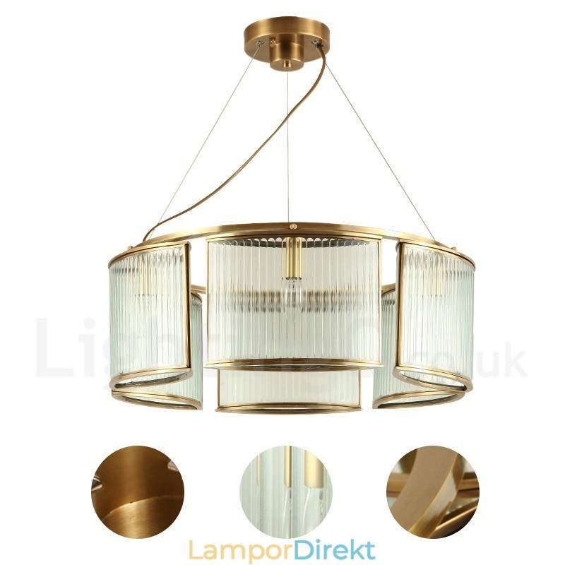 6 Ljus Retro Rustik Lyx Mässing Pendel Ljuskrona Med Glasskärm