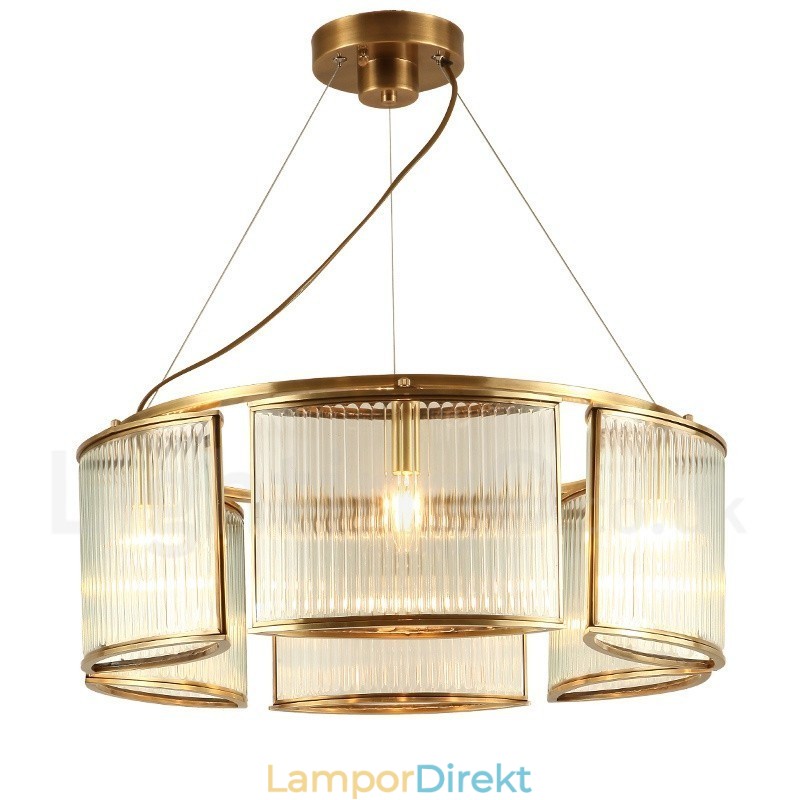 6 Ljus Retro Rustik Lyx Mässing Pendel Ljuskrona Med Glasskärm